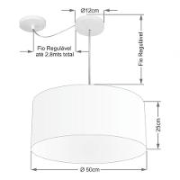 Lustre Pendente Cilíndrico Com Desvio De Centro Vivare Md-4151 Cúpula Em Tecido 50x25cm - Bivolt Preto 127/220v - 4