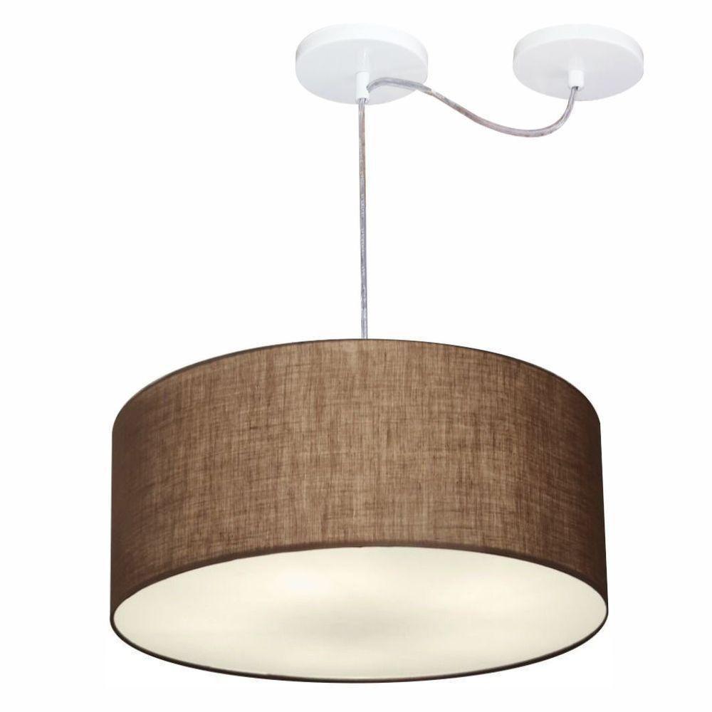 Lustre Pendente Cilíndrico Com Desvio De Centro Vivare Md-4147 Cúpula Em Tecido 50x25cm - Bivolt Café 127/220v - 1