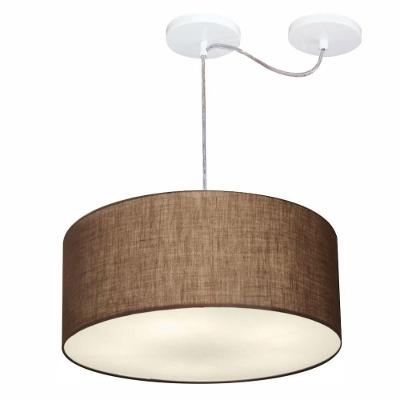 Lustre Pendente Cilíndrico Com Desvio De Centro Vivare Md-4147 Cúpula Em Tecido 50x25cm - Bivolt Café 127/220v