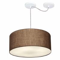 Lustre Pendente Cilíndrico Com Desvio De Centro Vivare Md-4147 Cúpula Em Tecido 50x25cm - Bivolt Café 127/220v - 1