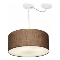 Lustre Pendente Cilíndrico Com Desvio De Centro Vivare Md-4147 Cúpula Em Tecido 50x25cm - Bivolt Café 127/220v - 3