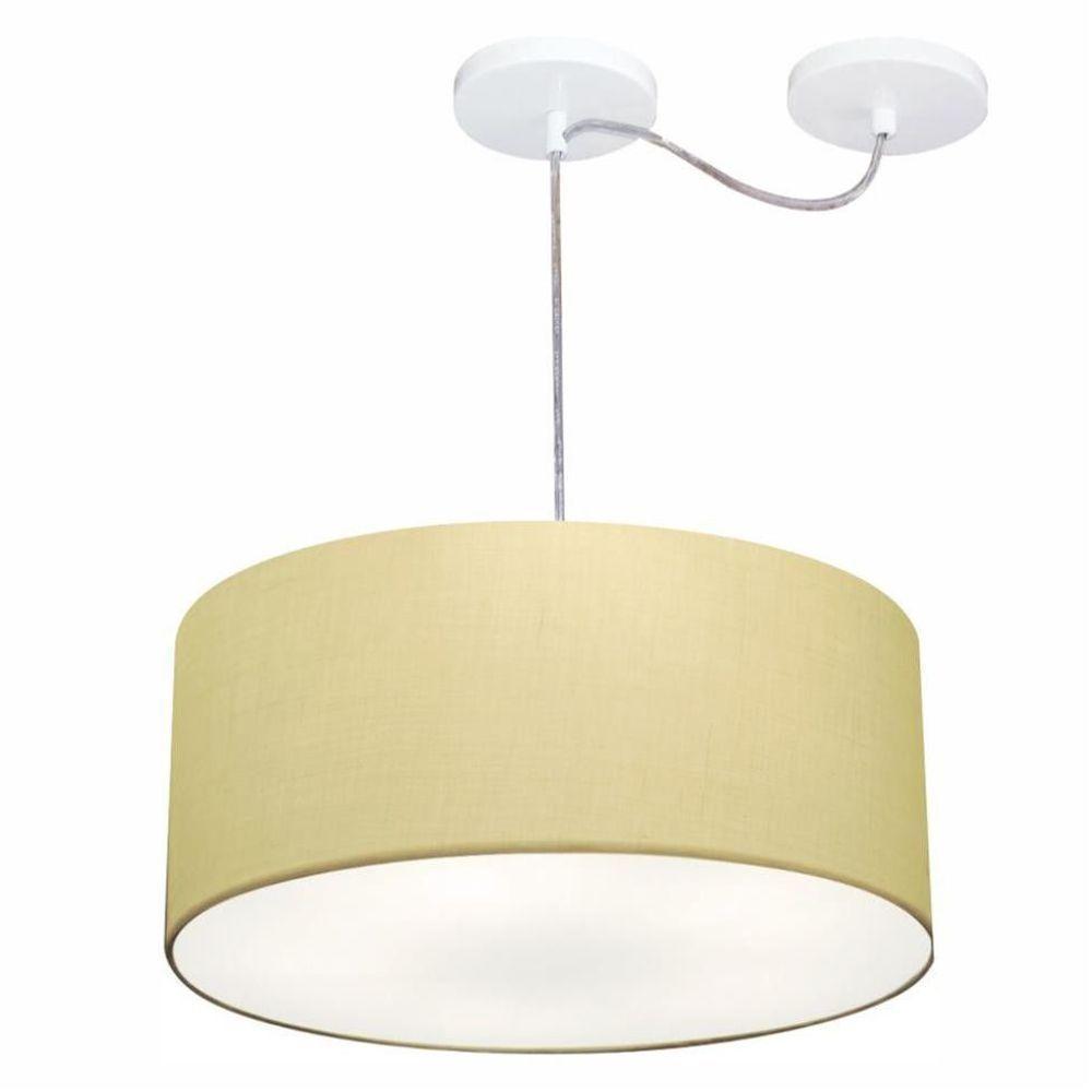 Lustre Pendente Cilíndrico Com Desvio De Centro Vivare Md-4147 Cúpula Em Tecido 50x25cm - Bivolt Algodão-crú 127/220v - 1
