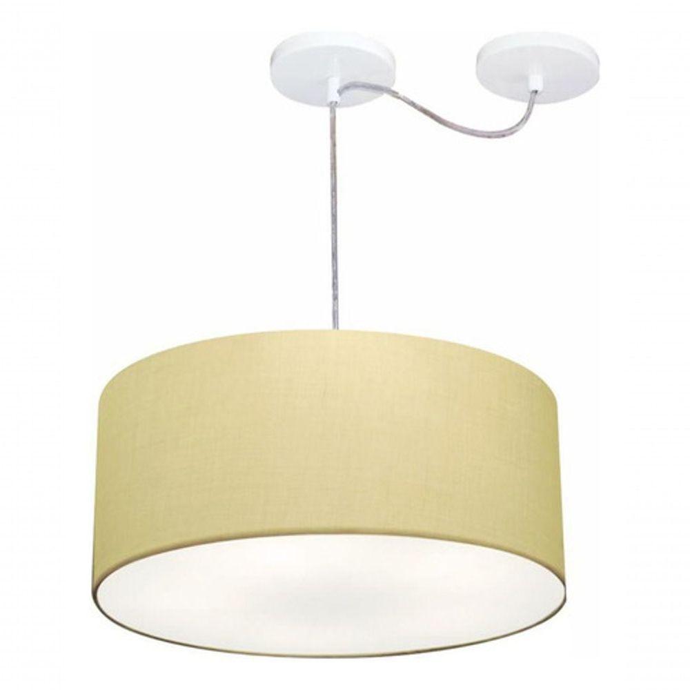 Lustre Pendente Cilíndrico Com Desvio De Centro Vivare Md-4147 Cúpula Em Tecido 50x25cm - Bivolt Algodão-crú 127/220v - 3