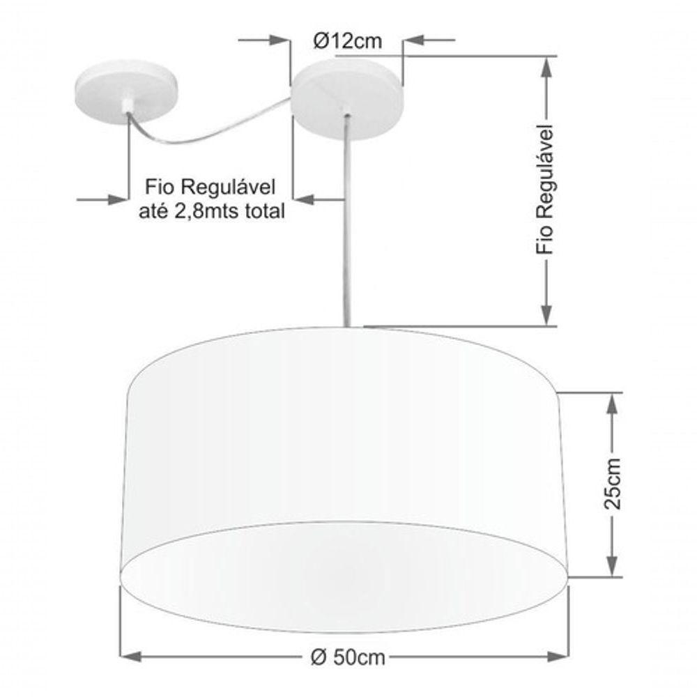 Lustre Pendente Cilíndrico Com Desvio De Centro Vivare Md-4147 Cúpula Em Tecido 50x25cm - Bivolt Algodão-crú 127/220v - 4