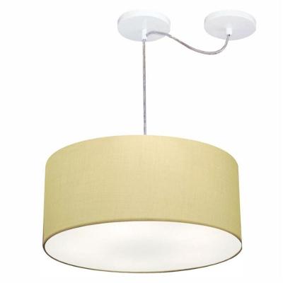 Lustre Pendente Cilíndrico Com Desvio De Centro Vivare Md-4147 Cúpula Em Tecido 50x25cm - Bivolt Algodão-crú 127/220v