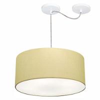 Lustre Pendente Cilíndrico Com Desvio De Centro Vivare Md-4147 Cúpula Em Tecido 50x25cm - Bivolt Algodão-crú 127/220v - 1
