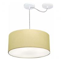 Lustre Pendente Cilíndrico Com Desvio De Centro Vivare Md-4147 Cúpula Em Tecido 50x25cm - Bivolt Algodão-crú 127/220v - 3