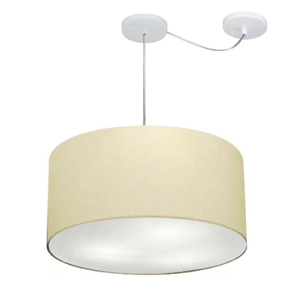 Lustre Pendente Cilíndrico Com Desvio De Centro Vivare Md-4236 Cúpula Em Tecido 45x25cm - Bivolt Algodão-crú 127/220v - 1
