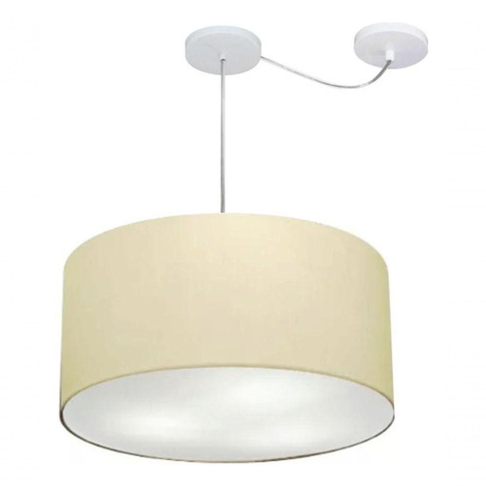 Lustre Pendente Cilíndrico Com Desvio De Centro Vivare Md-4236 Cúpula Em Tecido 45x25cm - Bivolt Algodão-crú 127/220v - 3