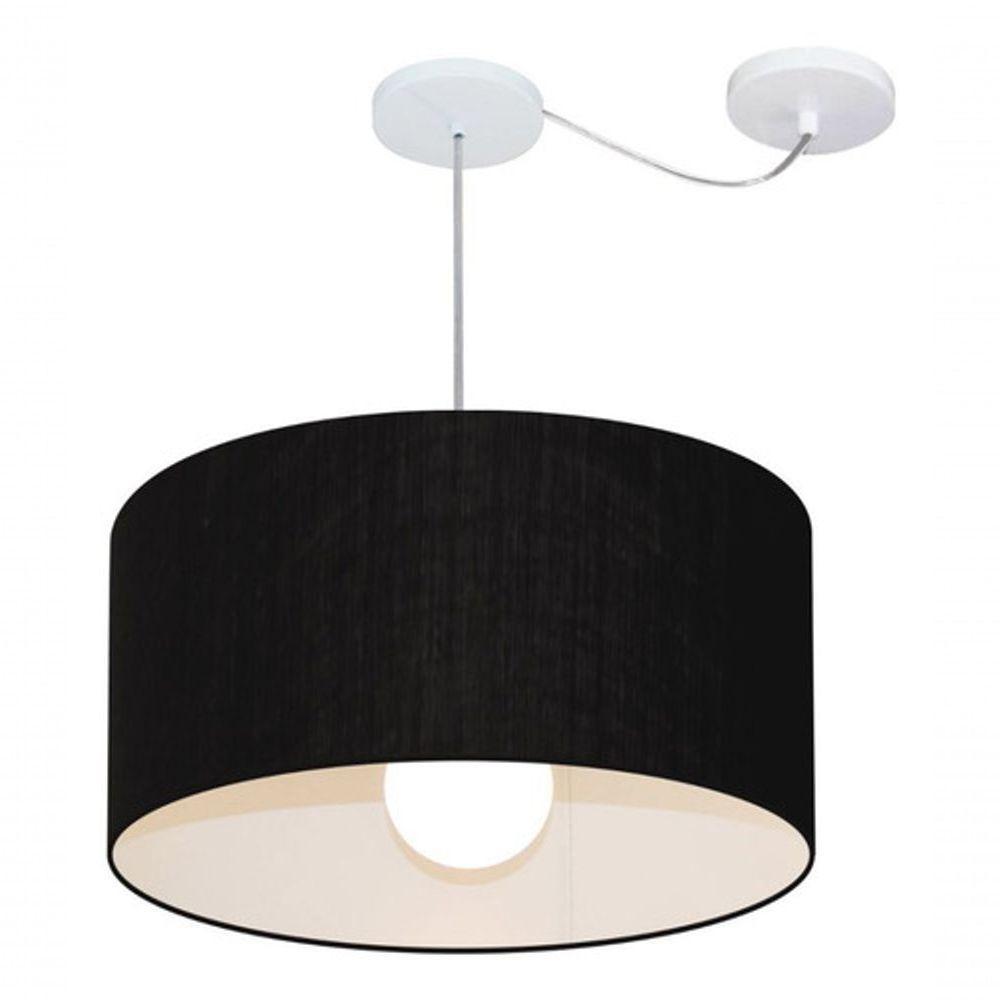 Lustre Pendente Cilíndrico Com Desvio De Centro Vivare Md-4232 Cúpula Em Tecido 55x25cm - Bivolt Preto 127/220v - 3