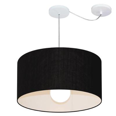 Lustre Pendente Cilíndrico Com Desvio De Centro Vivare Md-4232 Cúpula Em Tecido 55x25cm - Bivolt Preto 127/220v