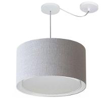 Lustre Pendente Cilíndrico Com Desvio De Centro Vivare Md-4307 Cúpula Em Tecido 45x30cm - Bivolt Rustico-cinza 127/220v - 1