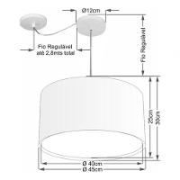 Lustre Pendente Cilíndrico Com Desvio De Centro Vivare Md-4307 Cúpula Em Tecido 45x30cm - Bivolt Rustico-cinza 127/220v - 4