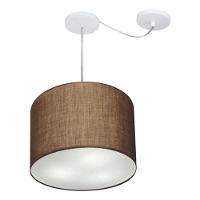 Lustre Pendente Cilíndrico Com Desvio De Centro Vivare Md-4237 Cúpula Em Tecido 40x30cm - Bivolt Café 127/220v - 3