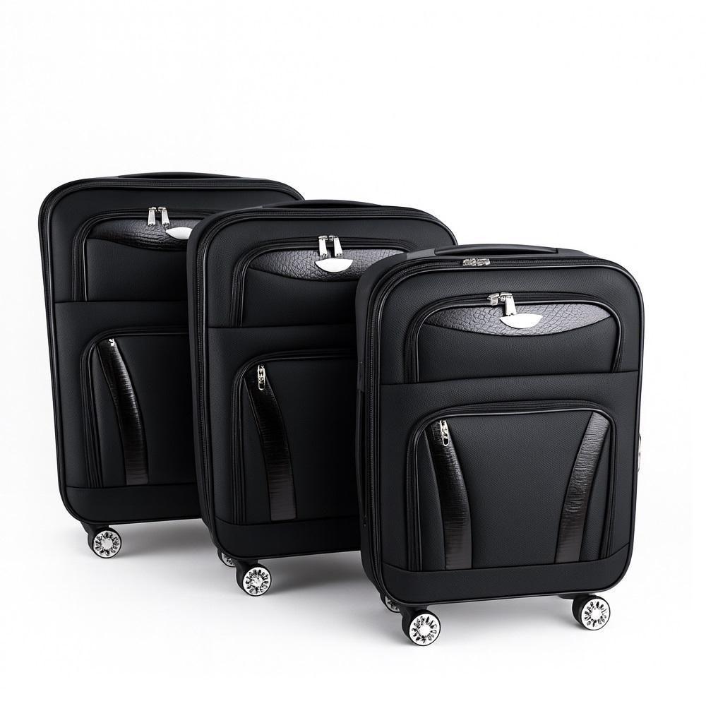 Kit Malas Viagem Rígidas 3 Peças Preta Expansível 4 Rodas Giratórias 360º Cadeado Senha Bolso - 1