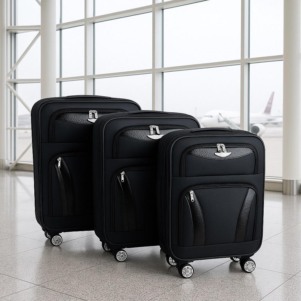 Kit Malas Viagem Rígidas 3 Peças Preta Expansível 4 Rodas Giratórias 360º Cadeado Senha Bolso - 2