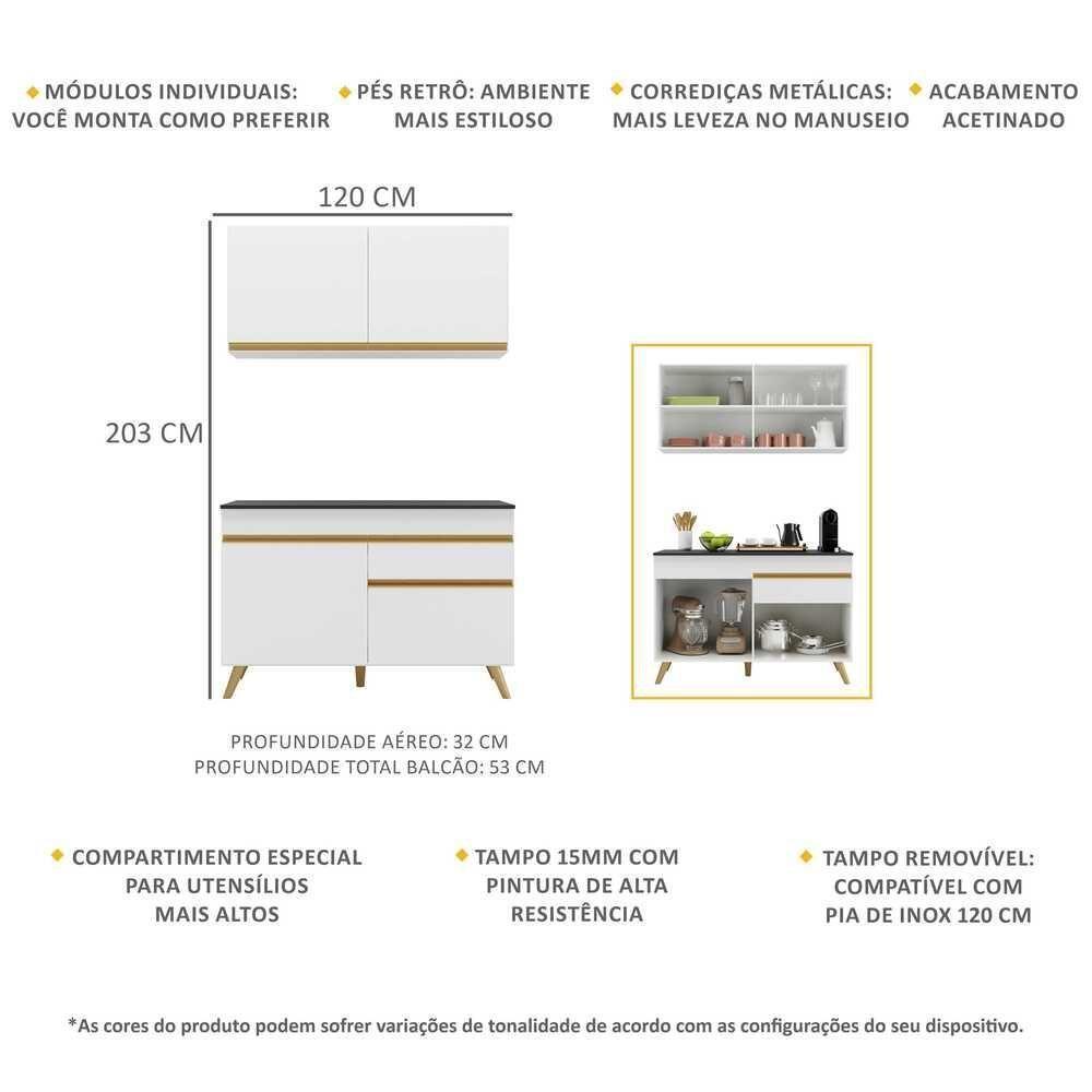 Cozinha Compacta Multimóveis Veneza Gw Fg3687com Armário E Balcão Branca - 5
