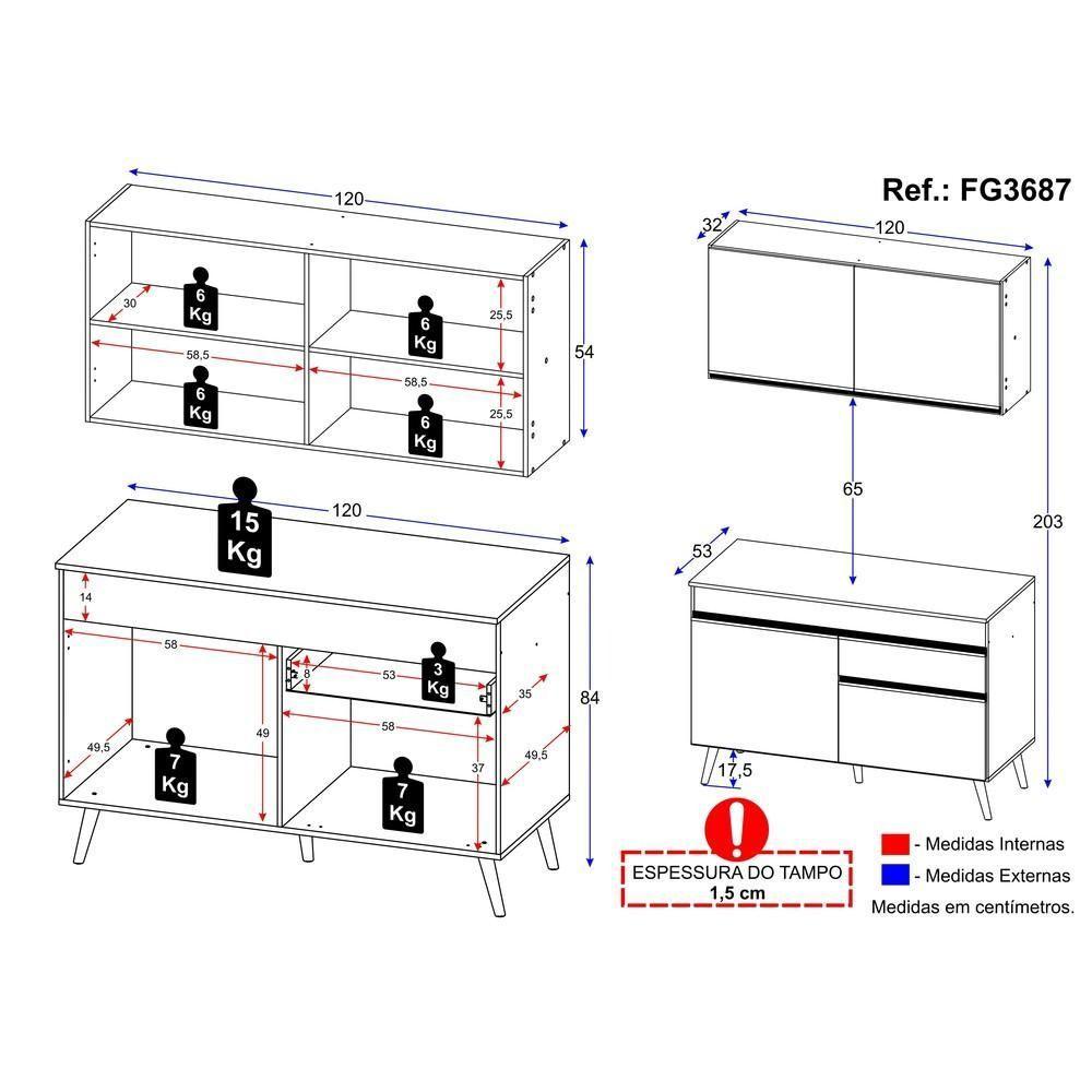 Cozinha Compacta Multimóveis Veneza Gw Fg3687com Armário E Balcão Branca - 6