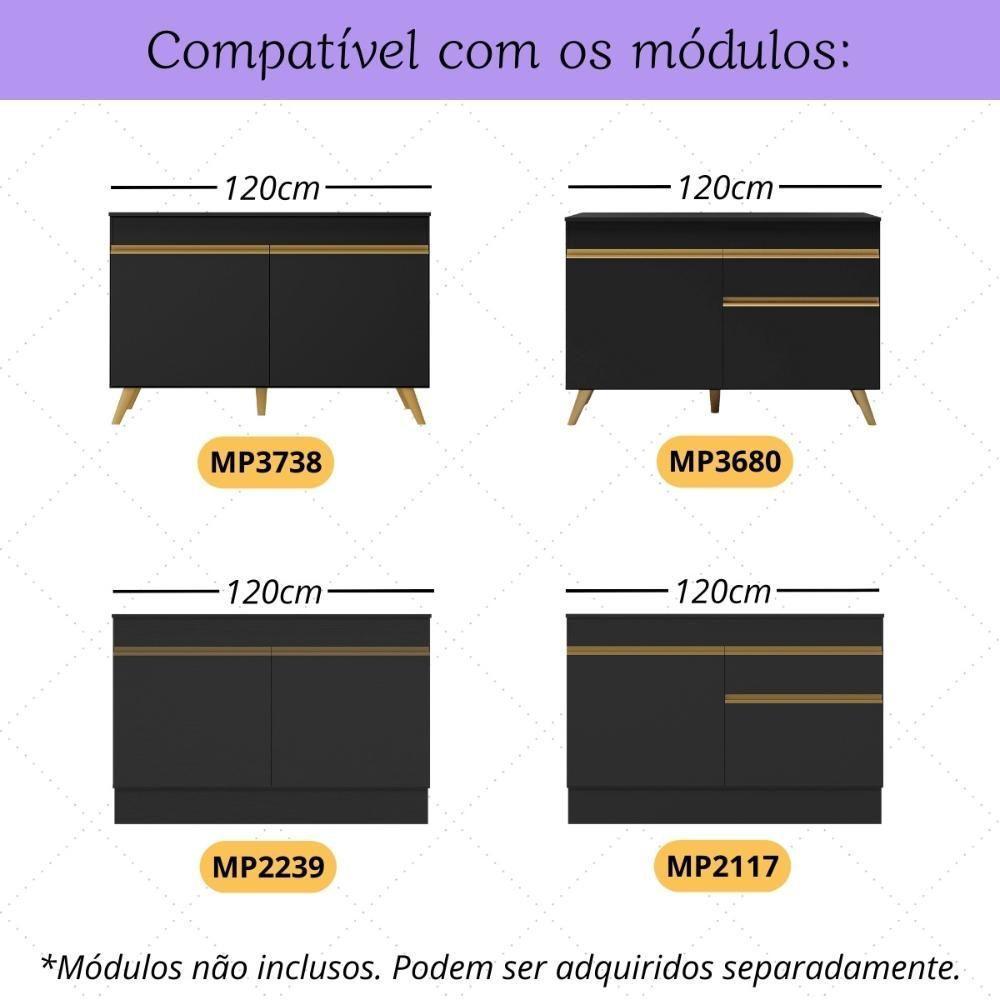 Kit Rodapé Para Balcão Cozinha 120cm Veneza Com Pés Multimóveis Mp3728 Preto - 2