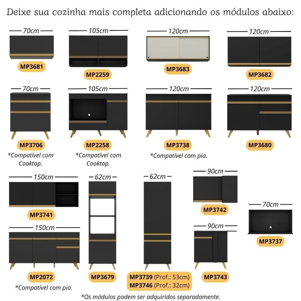 Kit Rodapé Para Balcão Cozinha 105cm Veneza Com Pés Multimóveis Mp3753 Preto - 5
