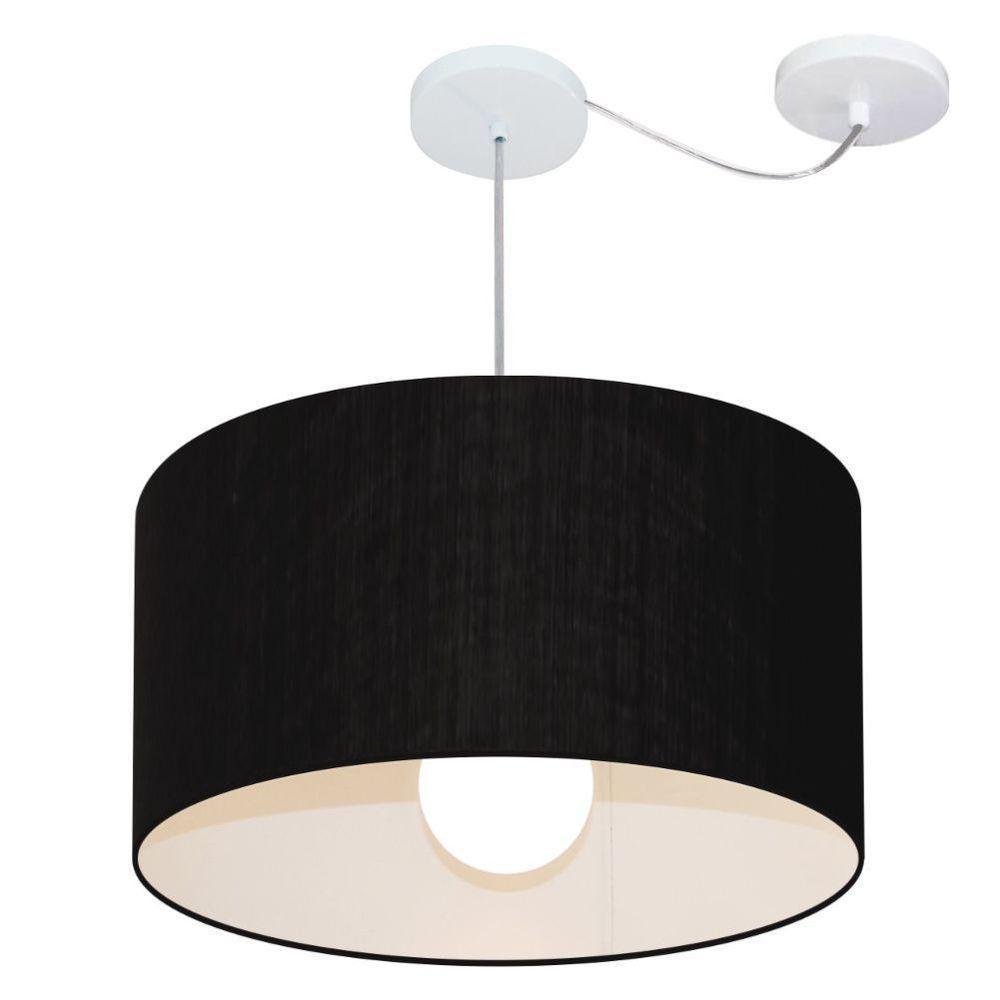 Lustre Pendente Cilíndrico Com Desvio Md-4234 Cúpula Em Tecido 60x30cm Preto - Bivolt - 1