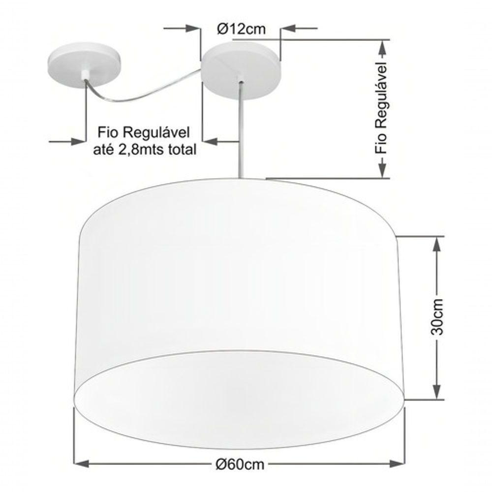 Lustre Pendente Cilíndrico Com Desvio Md-4234 Cúpula Em Tecido 60x30cm Preto - Bivolt - 4