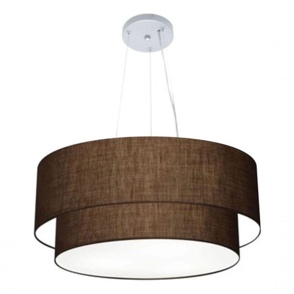 Lustre Pendente Duplo Cilíndrico Vivare Md-4082 Cúpula Em Tecido 60x50cm - Bivolt Café 127/220v - 4