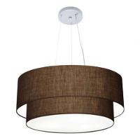 Lustre Pendente Duplo Cilíndrico Vivare Md-4082 Cúpula Em Tecido 60x50cm - Bivolt Café 127/220v