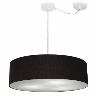 Lustre Pendente Cilíndrico Com Desvio De Centro Vivare Md-4265 Cúpula Em Tecido 60x15cm - Bivolt Preto 127/220v