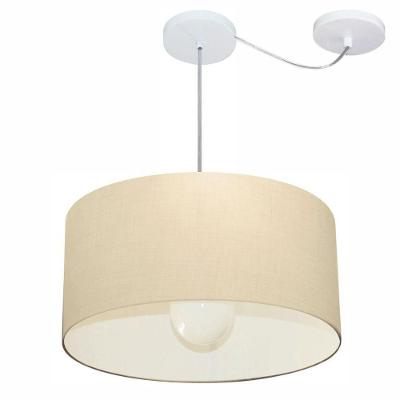 Lustre Pendente Cilíndrico Com Desvio De Centro Vivare Md-4230 Cúpula Em Tecido 50x25cm - Bivolt Algodão-crú 127/220v