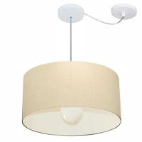 Lustre Pendente Cilíndrico Com Desvio De Centro Vivare Md-4230 Cúpula Em Tecido 50x25cm - Bivolt Algodão-crú 127/220v - 1