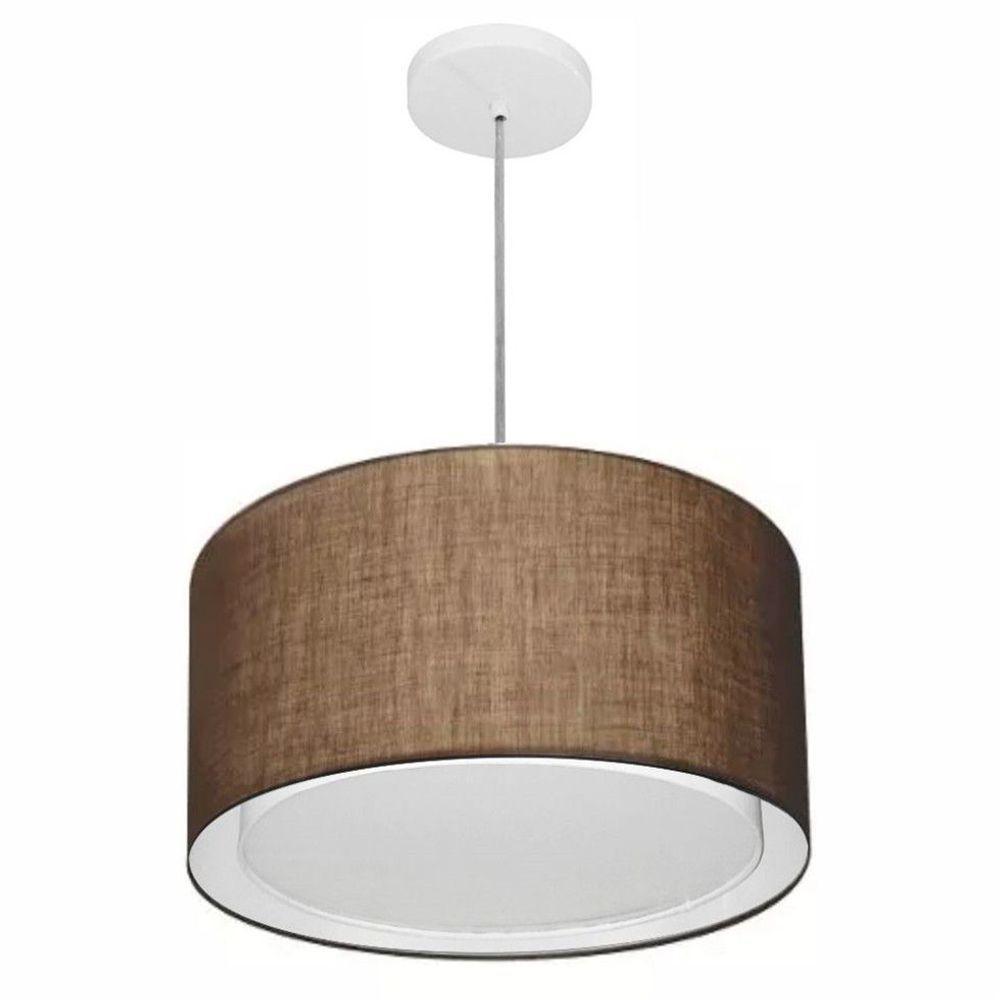 Lustre Pendente Cilíndrico Duplo Md-4290 Cúpula Em Tecido 40x25cm Café - Bivolt - 1