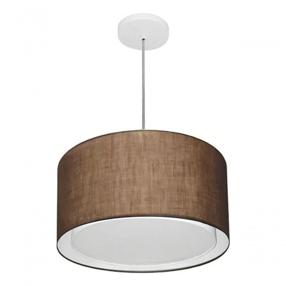 Lustre Pendente Cilíndrico Duplo Md-4290 Cúpula Em Tecido 40x25cm Café - Bivolt - 3