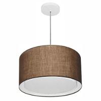 Lustre Pendente Cilíndrico Duplo Md-4290 Cúpula Em Tecido 40x25cm Café - Bivolt - 1