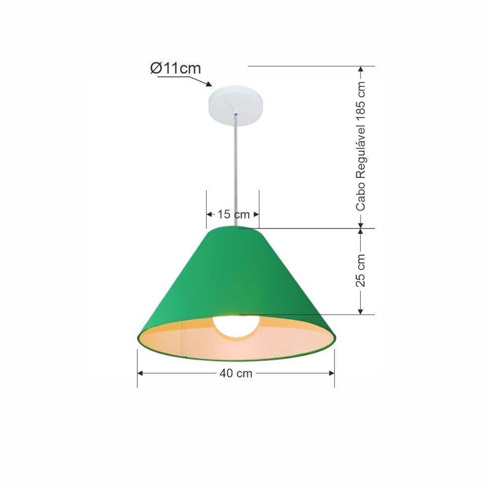 Lustre Pendente Cone Vivare Md-4078 Cúpula Em Tecido 25/40x15cm - Bivolt Verde-folha 127/220v - 2