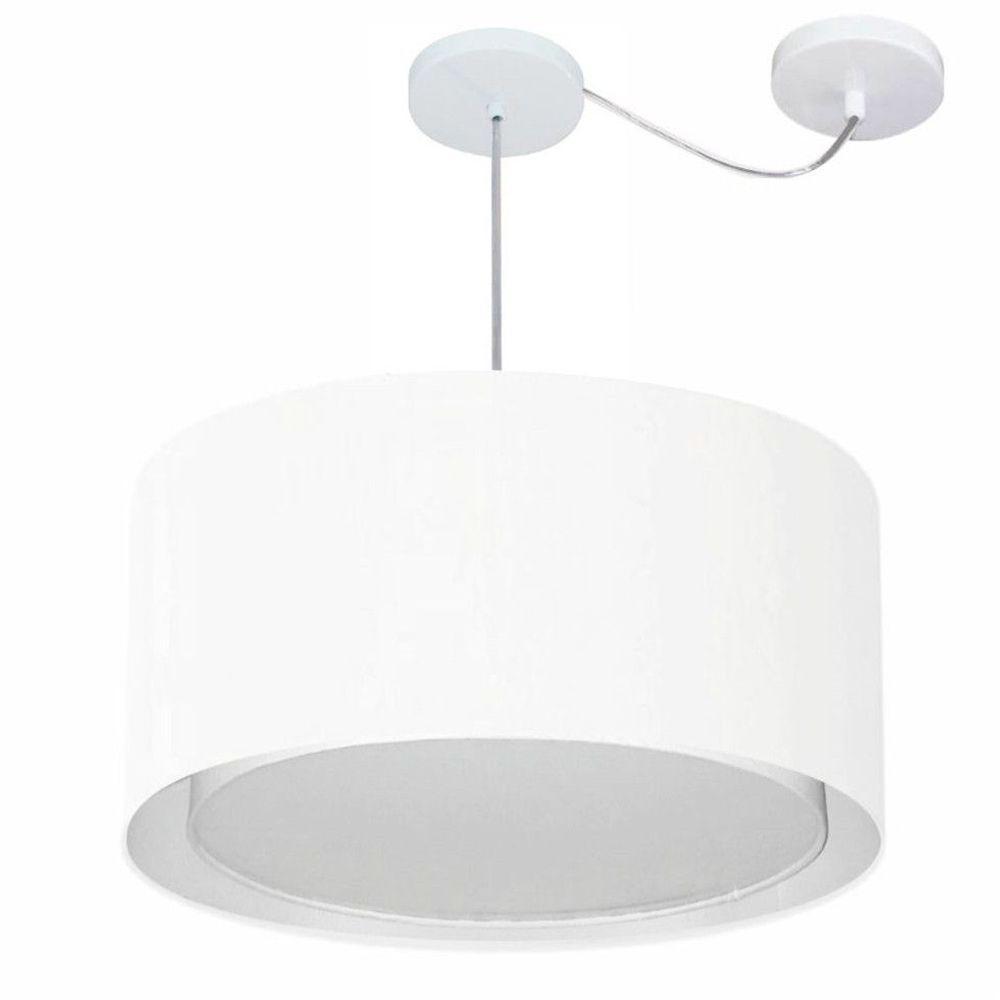 Lustre Pendente Cilíndrico Com Desvio De Centro Vivare Md-4309 Cúpula Em Tecido 55x30cm - Bivolt Branco 127/220v - 1