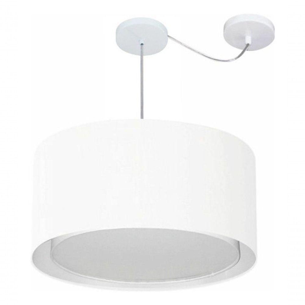 Lustre Pendente Cilíndrico Com Desvio De Centro Vivare Md-4309 Cúpula Em Tecido 55x30cm - Bivolt Branco 127/220v - 3