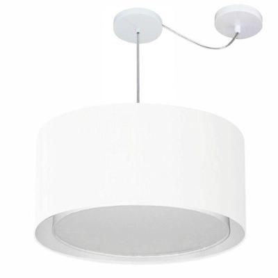 Lustre Pendente Cilíndrico Com Desvio De Centro Vivare Md-4309 Cúpula Em Tecido 55x30cm - Bivolt Branco 127/220v