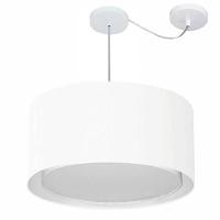 Lustre Pendente Cilíndrico Com Desvio De Centro Vivare Md-4309 Cúpula Em Tecido 55x30cm - Bivolt Branco 127/220v - 1