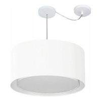Lustre Pendente Cilíndrico Com Desvio De Centro Vivare Md-4309 Cúpula Em Tecido 55x30cm - Bivolt Branco 127/220v - 3