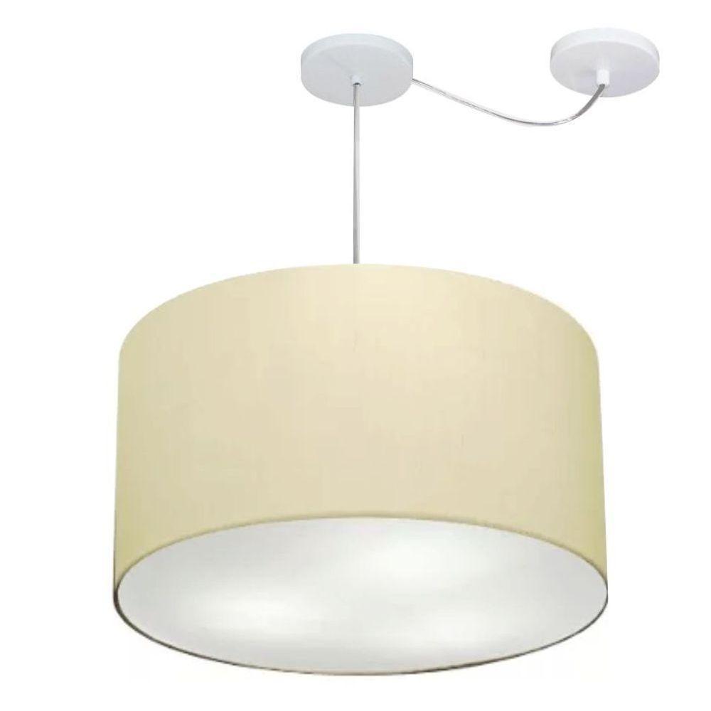 Lustre Pendente Cilíndrico Com Desvio De Centro Vivare Md-4239 Cúpula Em Tecido 45x30cm - Bivolt Algodão-crú 127/220v - 1