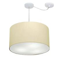 Lustre Pendente Cilíndrico Com Desvio De Centro Vivare Md-4239 Cúpula Em Tecido 45x30cm - Bivolt Algodão-crú 127/220v - 1