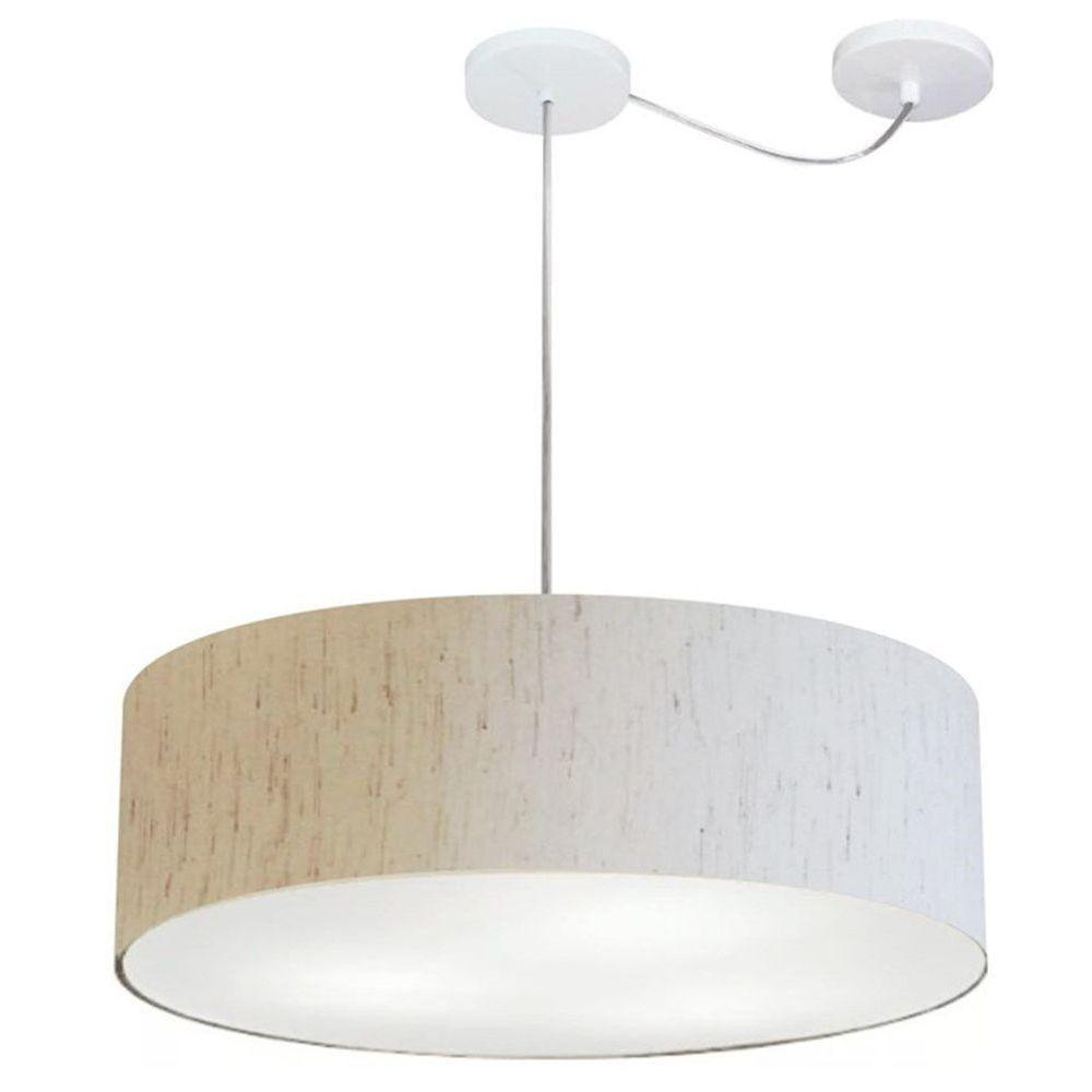 Lustre Pendente Cilíndrico Com Desvio De Centro Md-4259 Cúpula Em Tecido 50x15cm Linho Bege - Bivolt - 1