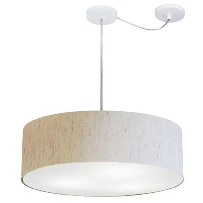 Lustre Pendente Cilíndrico Com Desvio De Centro Md-4259 Cúpula Em Tecido 50x15cm Linho Bege - Bivolt