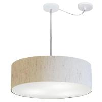 Lustre Pendente Cilíndrico Com Desvio De Centro Md-4259 Cúpula Em Tecido 50x15cm Linho Bege - Bivolt - 1
