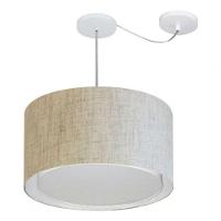 Lustre Pendente Cilíndrico Com Desvio De Centro Vivare Md-4307 Cúpula Em Tecido 45x30cm - Bivolt Rustico-bege 127/220v - 3