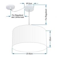 Lustre Pendente Cilíndrico Com Desvio De Centro Vivare Md-4228 Cúpula Em Tecido 45x25cm - Bivolt Branco 127/220v - 4