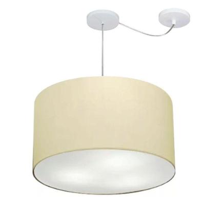 Lustre Pendente Cilíndrico Com Desvio De Centro Vivare Md-4235 Cúpula Em Tecido 45x30cm - Bivolt Algodão-crú 127/220v