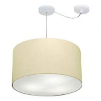 Lustre Pendente Cilíndrico Com Desvio De Centro Vivare Md-4235 Cúpula Em Tecido 45x30cm - Bivolt Algodão-crú 127/220v - 3