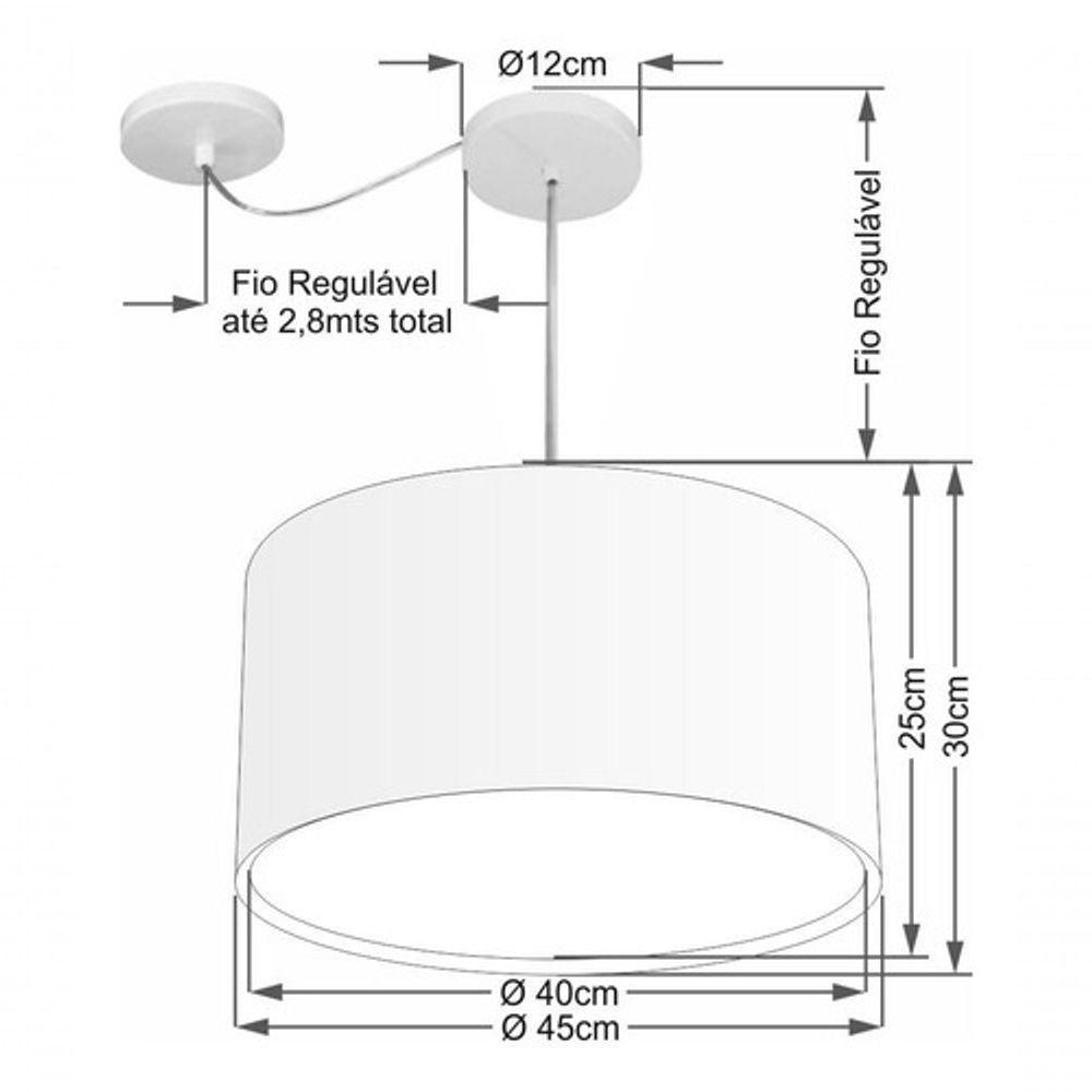 Lustre Pendente Cilíndrico Com Desvio De Centro Vivare Md-4313 Cúpula Em Tecido 45x30cm - Bivolt Linho Bege 127/220v - 4